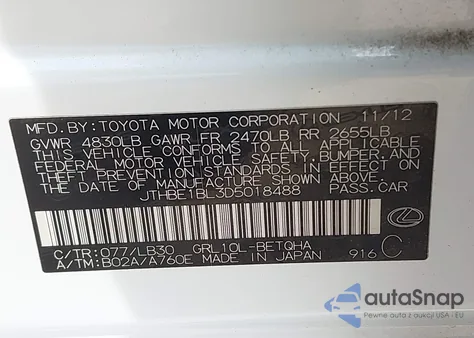 2013 Lexus Gs 350 z USA, uszkodzony, nr VIN JTHBE1BL3D5018488